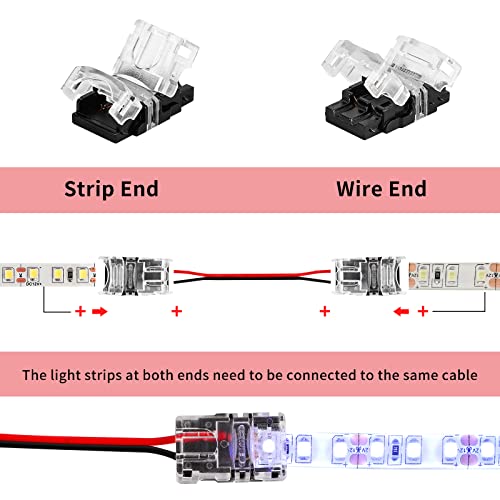 Supernight 10 Pack 2 Pin Led Connectors 10Mm With16.4Ft 22 Gauge 2 Conductor Extension Cable Solderless For Waterproof 10Mm 5050 5630 Led Strip Lights, Strip To Wire Quick Connection Without Stripping #TOP2