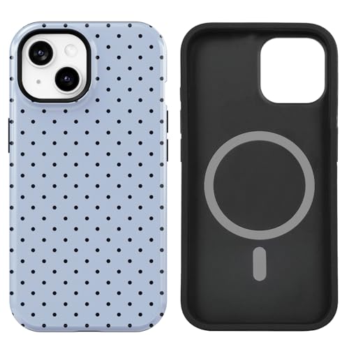 uCOLOR Case Compatible with iPhone 15/14/13- Compatible with MagSafe Scratch-Resistant Shockproof Cover for Women Men 6.1 inch (Blue Polka Dot, iPhone 15/14/13 6.1")