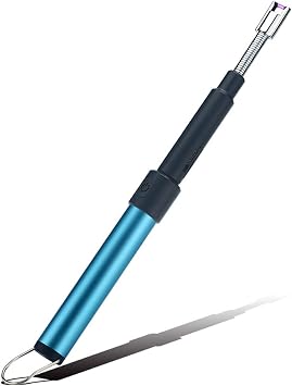 Electric Retractable Long Arc Lighter, 11.4-27.55in 360 Rotatable Flameless Windproof USB Rechargeable Electronic Stick Lighter for Candle, Stove, BBQ Grill, Blue