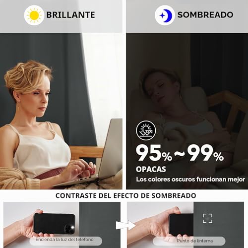 Miniatura 5 de Deconovo Cortinas Térmicas Aislantes Frío Y Calor Opacas Blackout Cortinas Modernas Para Salon Y Dormitorio, 2 Piezas Con Ojales 135x240 Cm, Gris Oscuro, Elegantes Curtains Aislantes Para Hogar