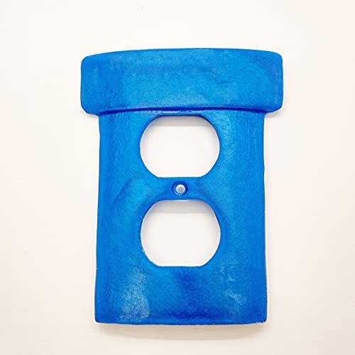 Warp Pipe Wall Plate Cover - Super Mario Room Decor Single Switch/GFCI Rocker/Power Outlet Handmade Video Game Room Decor Geek Gamer Bedroom (Blue - Power Outlet Cover 1-Gang)