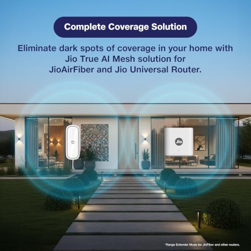 Image of JioExtender JE6000 - AX3000 Wi-Fi 6 Dual Band Universal Mesh Extender | True Mesh with JioAirFiber & Jio Universal Router. Range Extender for JioFiber & other routers. Up to 3000 Mbps, WPA3 secure.