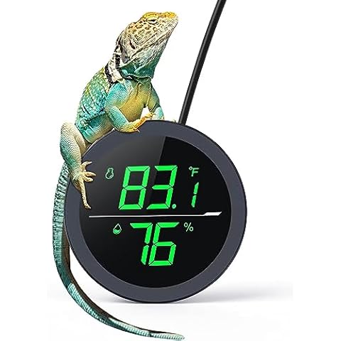 Reptile Tank Thermometer, PAIZOO LED Digital Reptile Thermometer and Humidity Gauge Hygrometer for Reptile Tank Snake Tank Accessories Pet Rearing Box with 55.2” Cable USB Power Supply- Black Cover