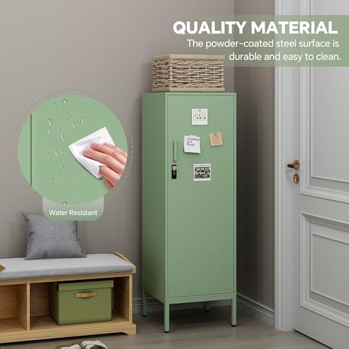 Steehoom Metal Locker Storage Cabinet Lockable 4 Tier File Cabinet Steel Bathroom Cabinet Changing Room Locker for Home, Office, School, Gym, Garage (Green, 15.75\" D x 15.75\" W x 49.21\" H)