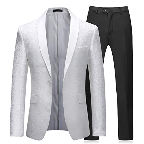 Boyland 2 Pieces Tuxedo Suits Jacquard Wide Shawl Collar One Button Formal Tux Sets Wedding