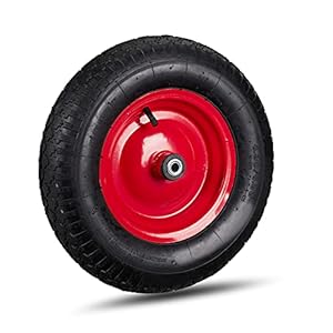 Relaxdays Kruiwagenwiel 4.80 4.00-8, luchtbanden, stalen velg, 3 adapters, reservewiel kruiwagen, tot 120 kg, zwart-rood