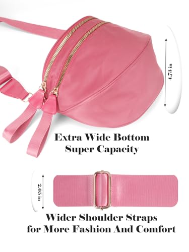 Image of Pure Colour Crossbody Bag Bum Bag for Women,Spacious Purse Fanny Packs Belt Bag,Oversized Bum Bag (Colour Bum Bag-Watermelon Red)