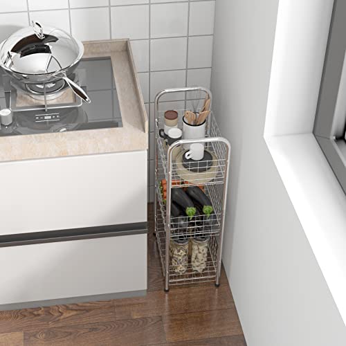 Stainless Steel Freestanding Open Shelf, 3-Tier Bathroom Organizer Shelves Unit With Adjustable Feet, Metal Steel Storage Tower Organizer Rack Basket Cart For Bathroom, Living Room, Balcony, Kitchen #TOP6
