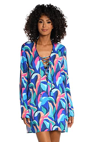 La Blanca Women's Lace Up Tunic Swimsuit Cover Up, Multi//Painted Leaves, Xl #TOP2
