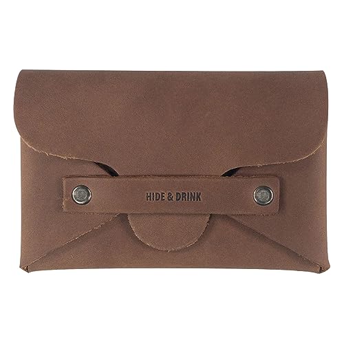 Hide & Drink, Snapless Business Card Holder for Men and Women, Vintage Wallet, Sturdy Pouch, Money Organizer, Full Grain Leather, Handmade, Single Malt Mahogany