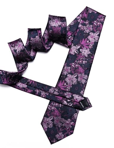 Image of Barry.Wang Flower Ties for Men Handkerchief Cufflinks Set Wedding Necktie Set Party