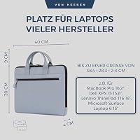 VON HESSEN Laptoptasche aus echtem Nappa-Leder bis 16 Zoll - Aktentasche Herren & Damen - Luxuriöse Echtleder Arbeitstasche für Büro & Alltag - Laptop Hülle in Hellblau – Ansicht 3