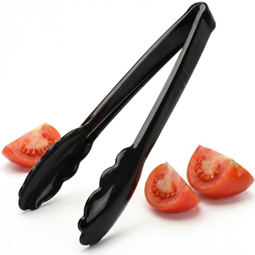 Ricvan 24 Pack Plastic Tongs for Serving, 9 Inch Disposable & Reusable Food Tongs with Scalloped Tips, Heavy Duty for BBQ, Catering, Buffet, Parties, Bulk Food Service (Black)