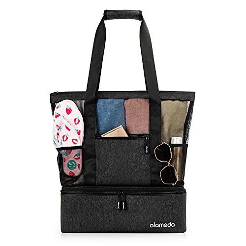 Alameda Mesh Tote Beach Cooler - Insulated Travel Bag with Zipper Top, High Capacity for Beach, Pool