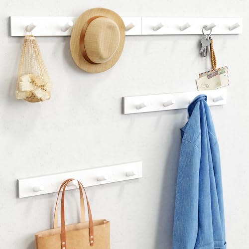 Forbena White Coat Hooks Wall Mount for Hanging 4 Pack, 16 Inch Wood Entryway Coat Rack Wall Mounted Heavy Duty, Modern Large Wall Hooks for Hats Kids Clothes Bags Purses Caps Closet - 16 Hooks by Forbena - Used condition - US$16.53