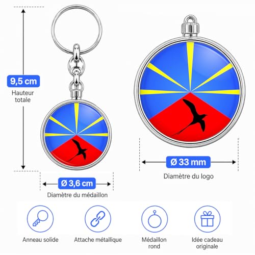 BADGMANIA Porte-clés Métal Paille-en-Queue Drapeau Réunion – Oiseau Symbole Île de la Réunion – Cadeau Amoureux du Patrimoine – Porte-clés Souvenir 974 – Logo 33 mm 2 Faces – Fabriqué en France – vue 3