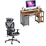 NOBLEWELL Computer Desk with Monitor Stand Storage Shelves Keyboard Tray Ergonomic Office Chair, Off