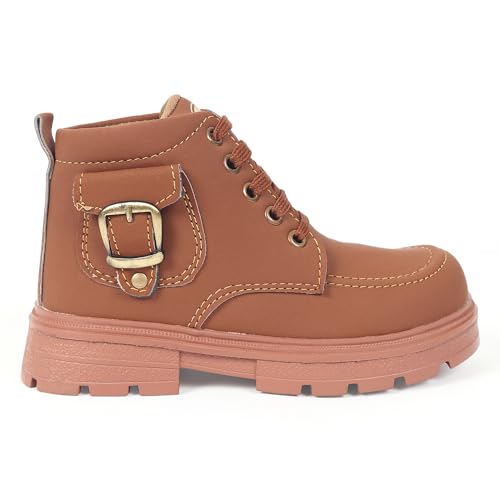 Image of Freeplay Kids Boys Lace-Up Ankle Boots with Buckle Strap | Stylish Casual Outdoor Boots | Anti-Slip Durable Sole | Comfortable Fit | Black, Blue, Green, Tan