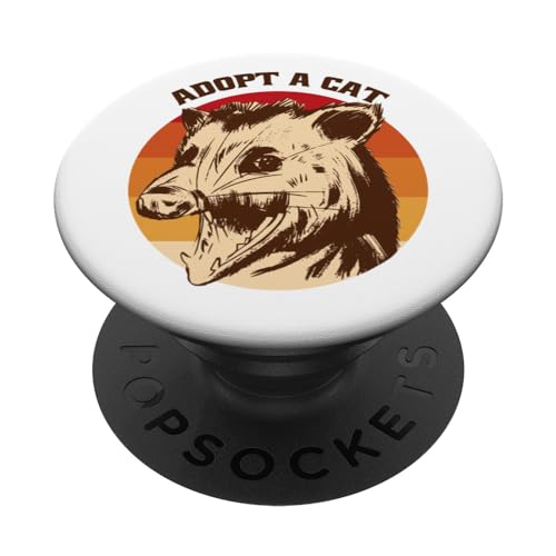 Adopt a Cat Funny Weird Opossum Possum Animal Retro Graphic PopSockets Swappable PopGrip, Black