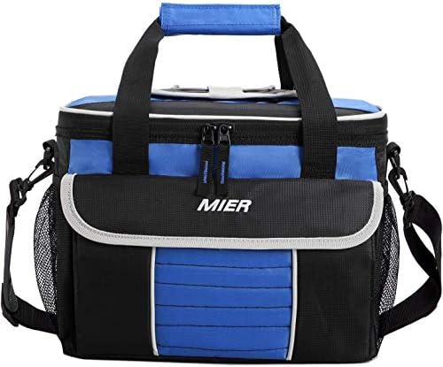 MIER Large Soft Cooler Bag Insulated Lunch Box Bag Picnic Cooler Tote with Dispensing Lid, Multiple Pockets (Black blue)