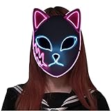 Avocabros Halloween Mask LED Light up Mask for Festival Cosplay Halloween Costume Masquerade Parties,Carnival,Gifts (Pink Ear)