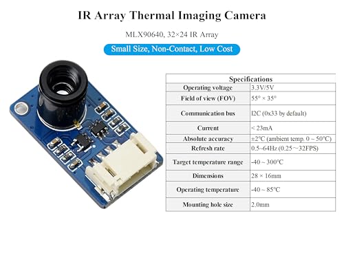 MLX90640 IR Array Thermal Imaging Camera, 55° FOV (Field of View), 32x24 IR Array, I2C Interface, Compatible con Raspberry Pi 5/ 4B/3B+/3B/2B/A+/Zero W/WH/Zero 2 W/Pico 2W/Ar-duino/STM32,etc. miniatura 3