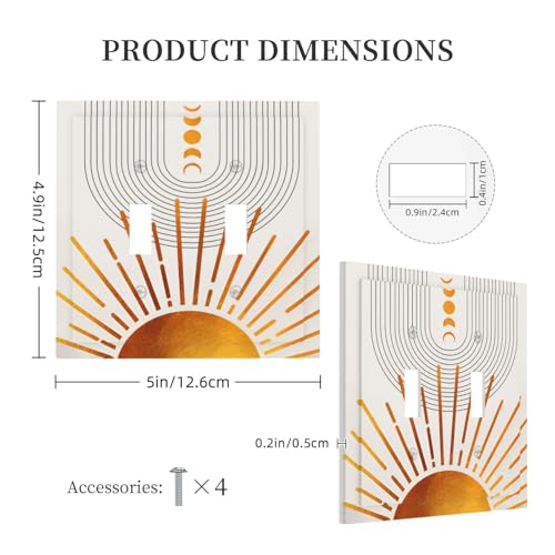 Decorative Light Switch Plate Covers Bohemian Gold Sun Moon Phase Arch 2 Gang Light Switch Cover Plate Unique Double Toggle Wall Plate Switch Plate Cover for Bedroom Home Decor