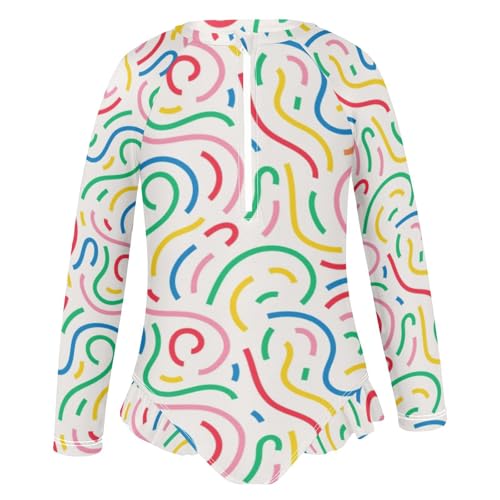 Colorful Line Girls Swimsuit One Piece Rash Guard Girls' Swimwear Long Sleeve Swimsuits for Girl Size 3-12T2