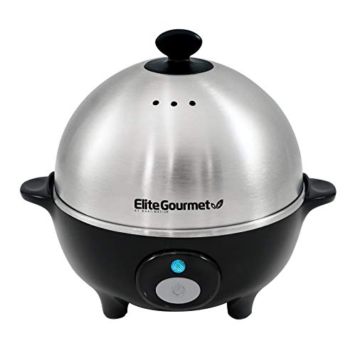 Elite Gourmet Egc-508 Rapid Egg Cooker, 7 Easy-To-Peel, Hard, Medium, Soft Boiled Eggs, Poacher, Omelet Maker, Auto Shut-Off, Alarm, 16-Recipe Booklet, Stainless Steel #TOP7