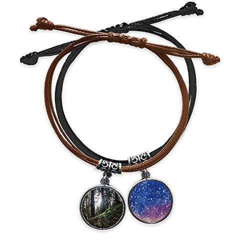 Pulsera de cuerda verde oscuro forestal y cuero diseño paisaje natural ciencia