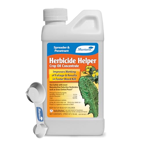 Monterey Herbicide Helper Crop Oil Concentrate Bundled with Measuring Spoon Spreader & Penetrant for Faster Weed Kill Improves Wetting of Foliage 16 oz