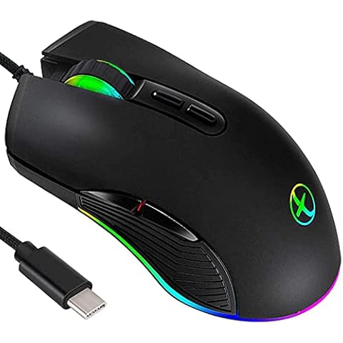 IULONEE Mouse Type C, Wired USB C Mice RGB Gaming Mouse Type-C Ergonomic Mouse up to 3200 DPI Compatible with M@c, Matebook, Chromebook, HP OMEN, Windows PC and More USB Type C Devices Cover