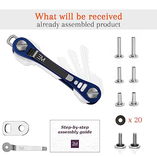 Em Key Holder Keychain For Men - Aircraft-Grade Aluminum Key Organizer Up To 14 Keys, Car Keychain, Ring Holder, Keyring, Belt Key Holder, Minimalist Smart Key Chain - Navy Blue Keybar #TOP5