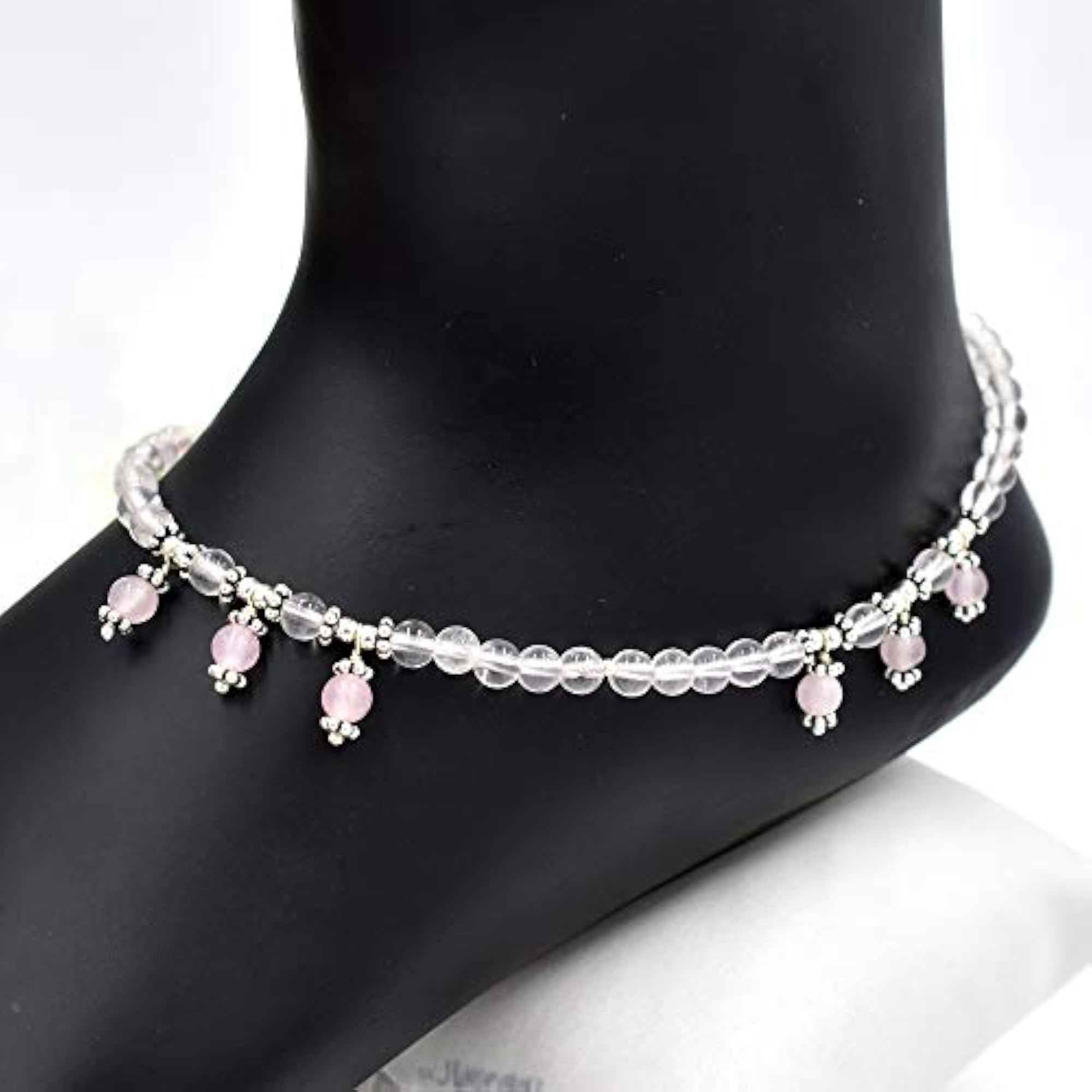 Women's Natural Rose Quartz Gemstone Beaded Anklet