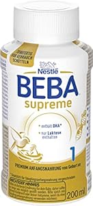 BEBA Nestlé BEBA SUPREME 1 Anfangsmilch: trinkfertige Portionsflaschen, mit Omega 3, 1er Pack (1 x 200ml)