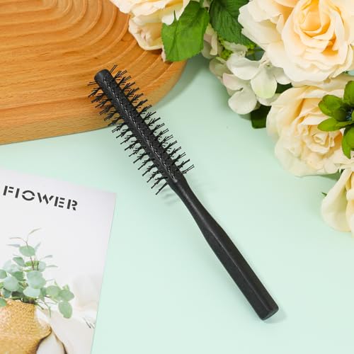 Small Round Brush for Blow Drying Hair - Wooden Handle, Nylon Bristles for Wet Hair Bangs, Beard, Styling, Lifting, Curling (Black) - Image 2