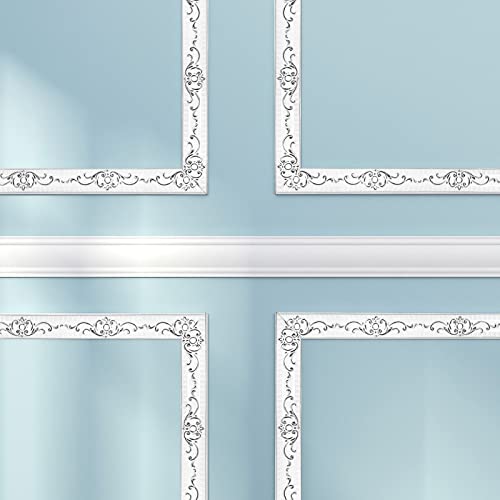 AXYWINBO® Zierleisten Selbstklebend,5m*3.6cm Wandleisten Selbstklebend Silber PVC Weichsockelleiste Europäische Vintage,Zierleiste für Schrank,Spiegelrahmen,Wandkante,Heimdekoration
