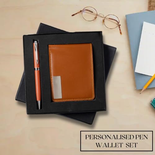 Image of Customised Gift Set, Pen and Wallet with Name Engraving, Corporate and Personal Gift (Tan)