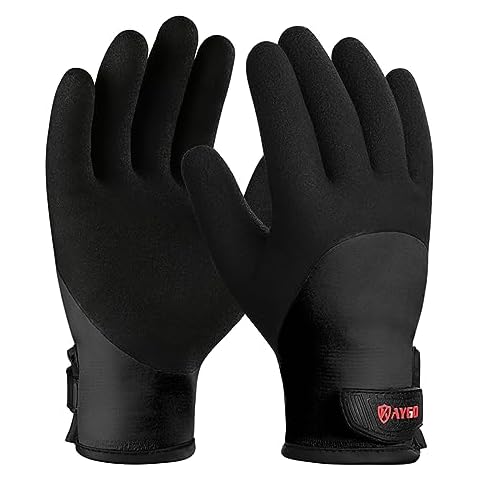 KAYGO Winter Waterproof Thermal Work Gloves for Men and Women, Full Hand Latex Coated, Acrylic Insulated Liner for Freezer Cold Weather, Fine Crinkle Grip,KG140W,Black,L Cover