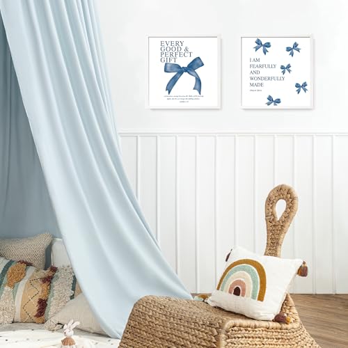 Image of LARTSFRO Coquette Navy Blue Bow Wall Art Decor Posters, Navy Blue Bow Room Bedroom Bathroom Dorm Wall Art Decor Aesthetic for Teen Girls Gifts, Inspirational Bible Verses Bow Wall Decor, 10x10 Inch Set of 4 Pcs Bow Pictures (UNFRAMED)