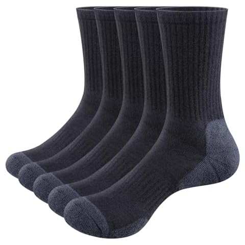 YUEDGE Men's Black Crew Socks For Men Size 10-13,Moisture Wicking Cushioned Training Athletic Socks Anti Sweat Work Socks, 5 Pairs Cover