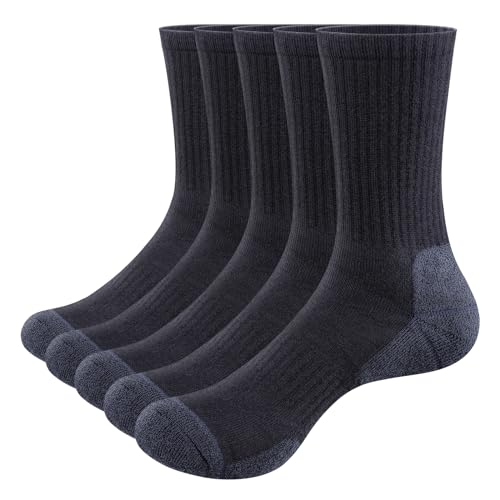 Men's Crew Socks Moisture Wicking Cushioned Training Athletic Socks For Men, Comfort Anti-Odor Work Sock, 5 Pairs