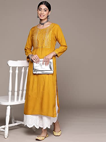 Image of ishin Women's Viscose Straight Embellished Straight Kurta