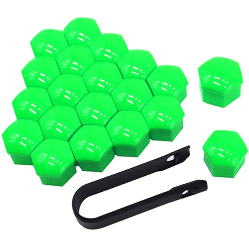 QitinDasen 20 Piezas 21 mm Coche Rueda Tuerca Cubiertas, Tapa de Perno de Tuerca de Rueda de Coche Universal, Tapa de Tuerca de Neumático Hexagonal con Herramienta de Extracción (Verde)