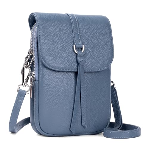 Image of befen Genuine Leather Women's Cross-Body Bags Blue RFID Mobile Phone Bag Small Blue Womens Handbags with Adjustable Strap