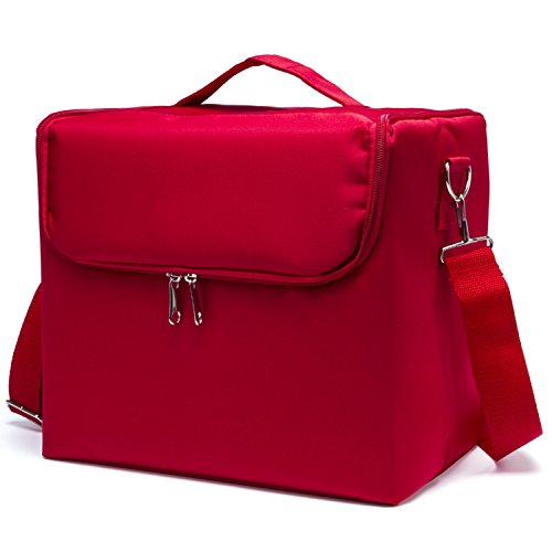 Topwigy Professional Makeup Bag Oxford Cloth Portable Artists Cosmetic Case Shoulder-Style Cosmetic Box Beauty Case (red)