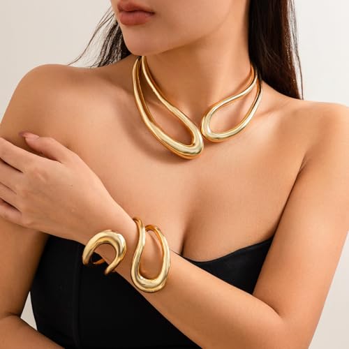 Chunky Choker Collar Necklace for Women Open Gold Collar Necklaces Minimalist Waterdrop Choker Necklace Gold Silver Chunky Statement Necklace Trendy Jewelry for Women4
