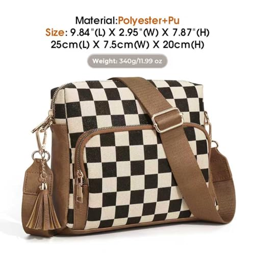 Image of Sling Bag Crossbody Bags For Women Plaid Striped Fanny Packs Chest Bag for Work Shopping (Brown) (Multi-Pocket Bag)