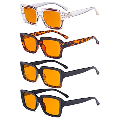 Image of Eyekepper 4 Pack Reading Glasses Blue Light Blocking Oversized Square Computer Readers Orange Tinted +0.50
