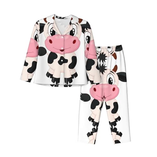Pyjama vache lait dessin animé femme ensemble manches longues bas complet EdWal